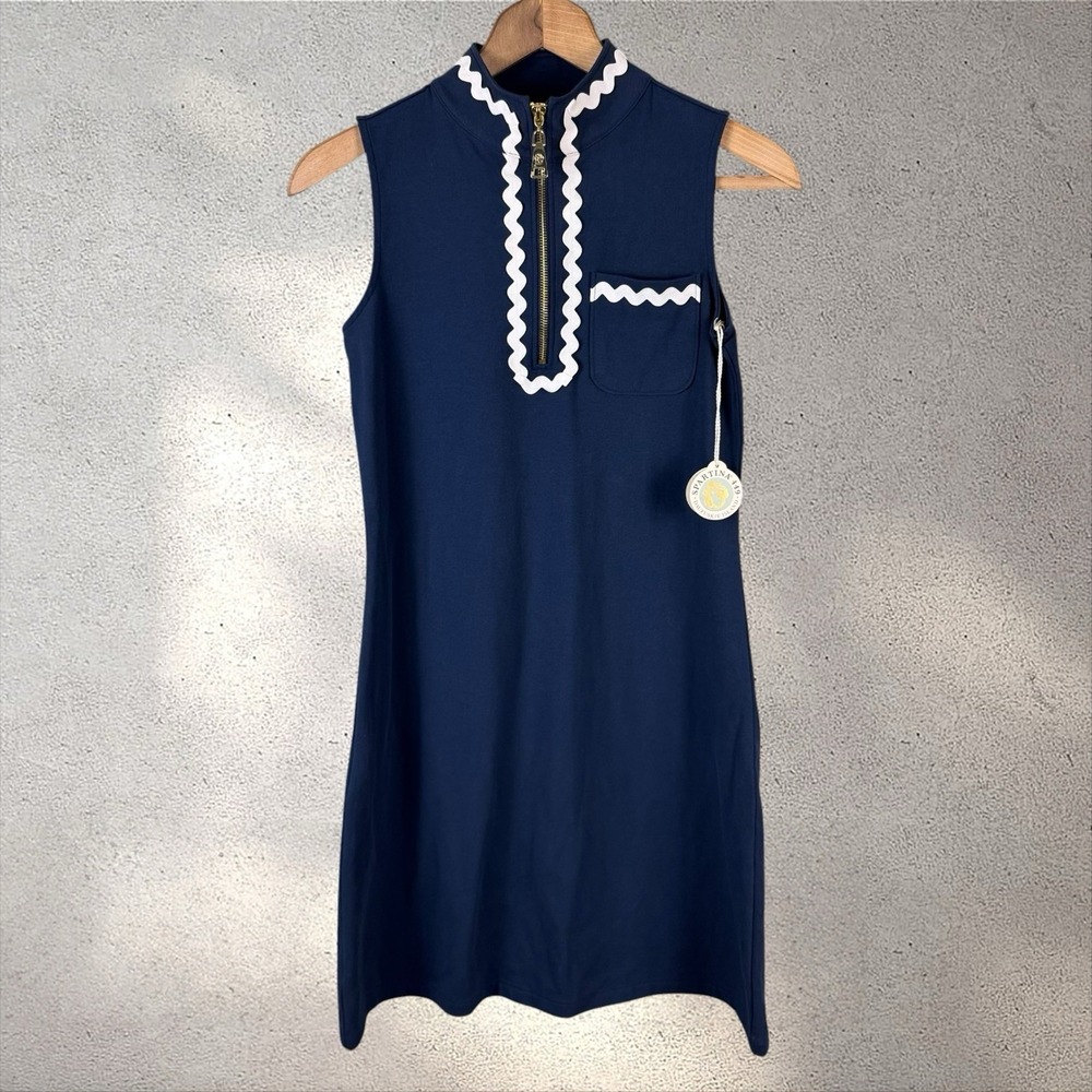 Spartina 449 Serena Sleeveless Half-Zip Dress Midnight Blue Ric Rac Sz XS NWT - Picture 5 of 8